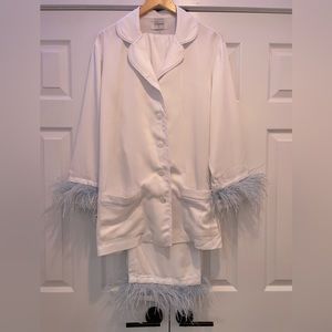 Sleeper - white pajamas with blue ostrich feathers- Size XL